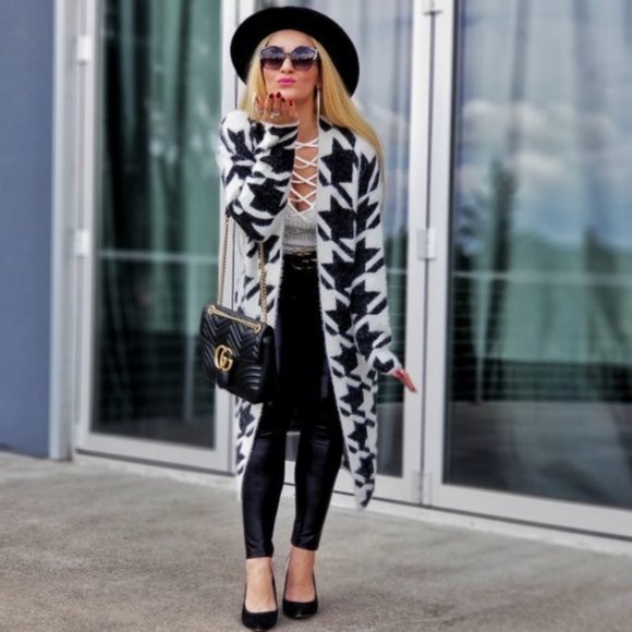 Xena Houndstooth Cardigan Pockets Long Sleeves - Picture 4 of 4